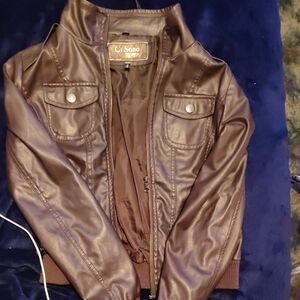 Ci Sono Chocolate Brown Faux Leather Bomber Jacket
